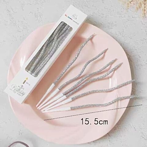 6 LI KIVRIMLI SİMLİ GÜMÜŞ  MUM 16 CM