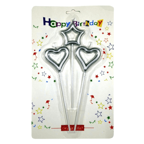 3 LÜ ÇUBUKLU ORTASI BOŞ 1 YILDIZ 2 KALP GÜMÜŞ MUM PK:24 KL:360