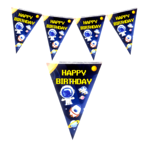 UZAY TEMALI HAPPY BİRTHDAY ÜÇGEN FLAMA