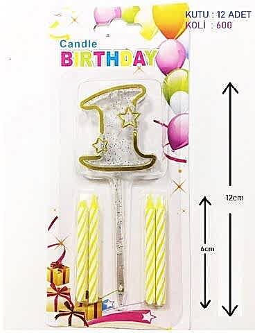 MİKA ŞEFFAF 1 RAKAM GOLD MUM 12CM PK:12 KL:600
