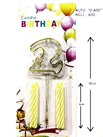 MİKA ŞEFFAF 2 RAKAM GOLD MUM 12CM PK:12 KL:600