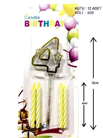 MİKA ŞEFFAF 4 RAKAM GOLD MUM 12CM PK:12 KL:600