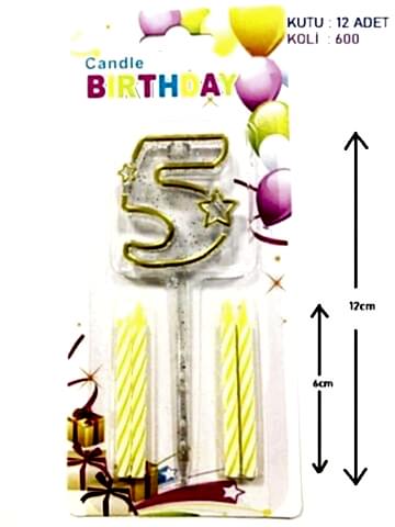 MİKA ŞEFFAF 5 RAKAM GOLD MUM 12CM PK:12 KL:600