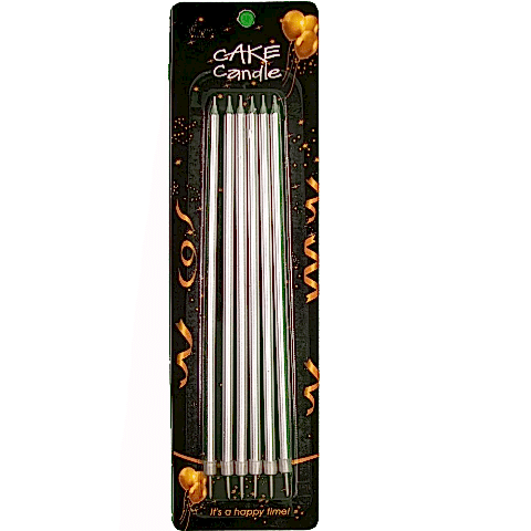 6 LI İNCE GÜMÜŞ MUM 20CM