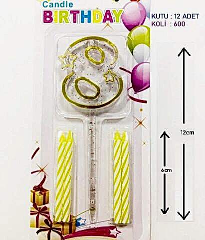MİKA ŞEFFAF 8 RAKAM GOLD MUM 12CM PK:12 KL:600