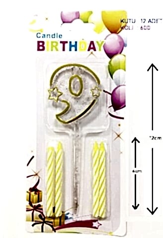 MİKA ŞEFFAF 9 RAKAM GOLD MUM 12CM PK:12 KL:600