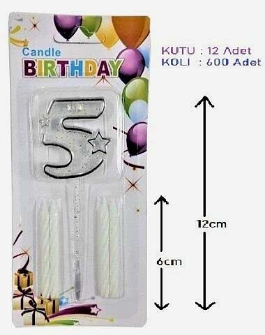 MİKA ŞEFFAF 5 RAKAM GÜMÜŞ MUM 12CM PK:12 KL:600