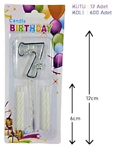 MİKA ŞEFFAF 7 RAKAM GÜMÜŞ MUM 12CM PK:12 KL:600