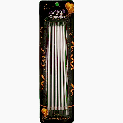 6 LI İNCE UZUN GÜMÜŞ MUM 15CM