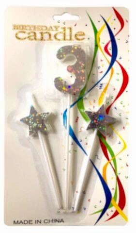 ÇUBUKLU YILDIZLI 3 RAKAM GÜMÜŞ  MUM PK:12