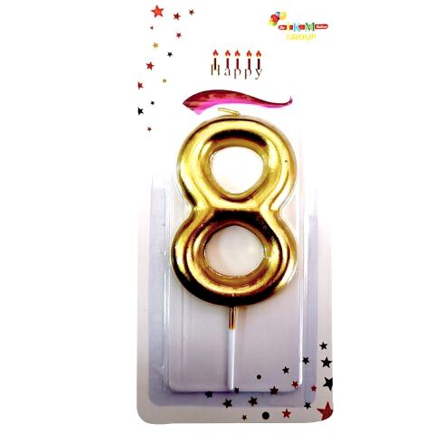 BÜYÜK BOY 8 RAKAM GOLD  MUM 13cm PK:24 KL:600