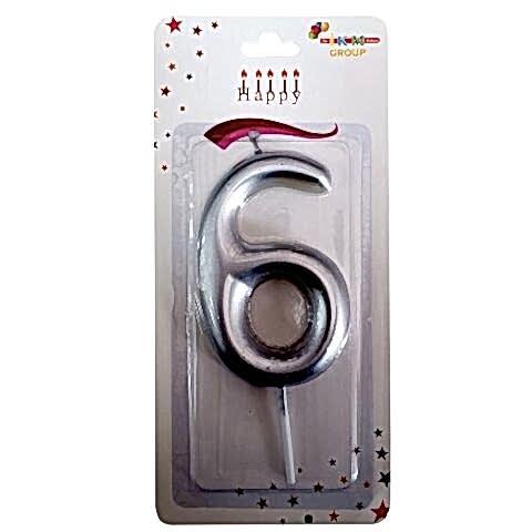 BÜYÜK BOY 6 RAKAM GÜMÜŞ  MUM 13cm PK:24 KL:600