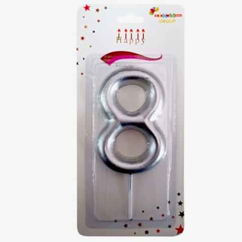 BÜYÜK BOY 8 RAKAM GÜMÜŞ  MUM 13cm PK:24 KL:600