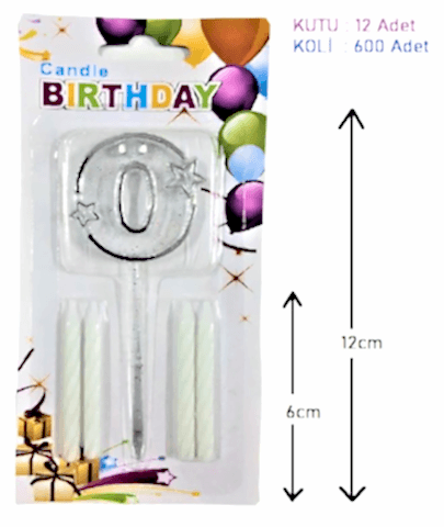 MİKA ŞEFFAF 0 RAKAM GÜMÜŞ MUM 12CM PK:12 KL:600