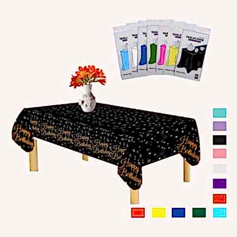 PLASTİK HAPPY BİRTHDAY SİYAH ÜSTÜ GOLD BASKILI MASA ÖRTÜSÜ 120*180cm