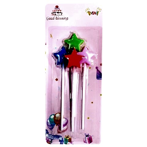 4 LÜ ÇUBUKLU YILDIZ RENGARENK MUM 13.5CM PK:24
