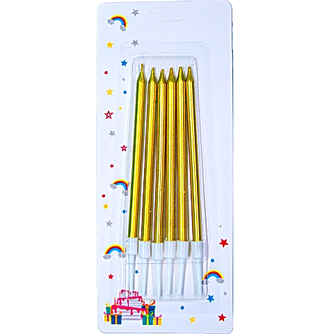 6 LI İNCE UZUN GOLD MUM 13CM