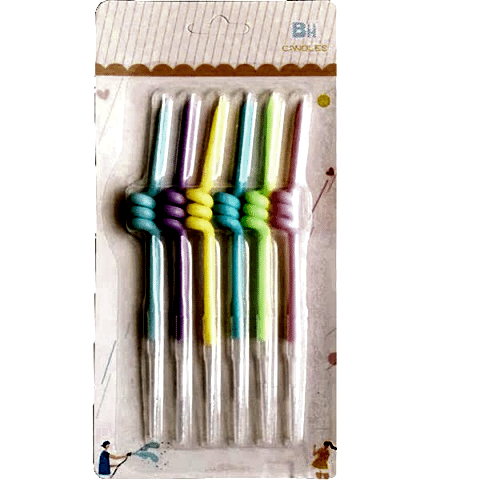 6 LI KIVRIMLI MAKARON RENKLİ MUM 12CM