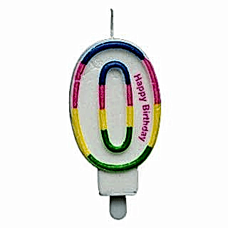 RENKLİ KLASİK 0 RAKAM MUM 7.5CM PK:12 KL:900