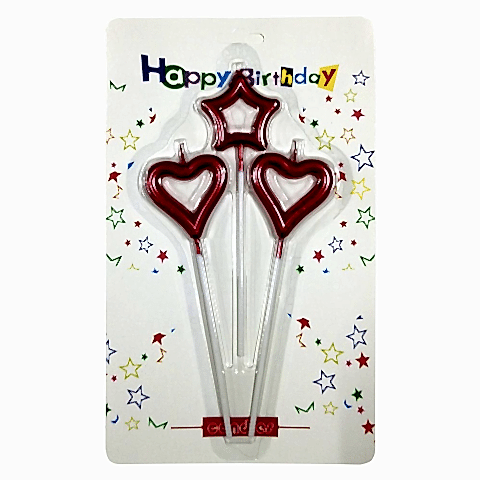 3 LÜ ÇUBUKLU ORTASI BOŞ 1 YILDIZ 2 KALP KIRMIZI MUM PK:24 KL:360