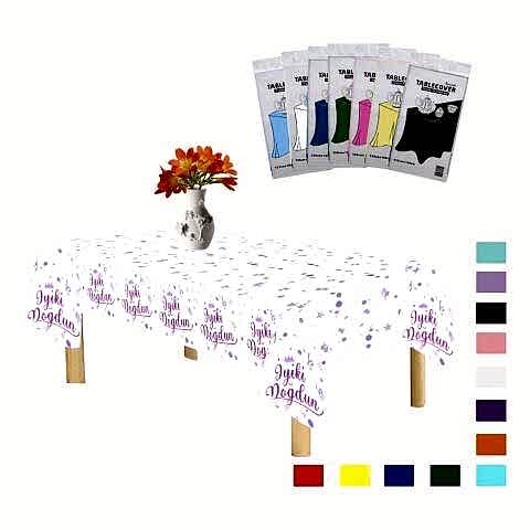 PLASTİK İYİKİ DOĞDUN BASKILI BEYAZ ÜSTÜ PEMBE BASKILI MASA ÖRTÜSÜ 120*180cm