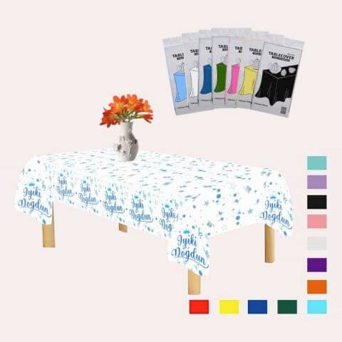 PLASTİK İYİKİ DOĞDUN BASKILI BEYAZ ÜSTÜ MAVİ BASKILI MASA ÖRTÜSÜ 120*180cm