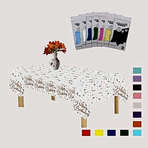 PLASTİK HAPPY BİRTHDAY BEYAZ ÜSTÜ GOLD BASKILI MASA ÖRTÜSÜ 120*180cm