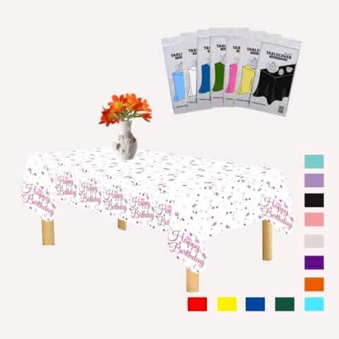 PLASTİK HAPPY BİRTHDAY BEYAZ ÜSTÜ PEMBE BASKILI MASA ÖRTÜSÜ 120*180cm