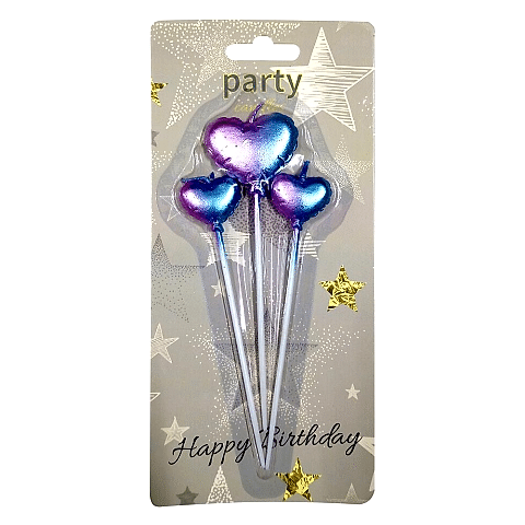 3 LÜ ÇUBUKLU GÖKKUŞAĞI KALP FİGÜRLÜ MUM