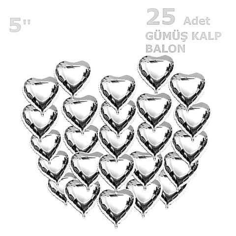 25 KALPLİ 5 İNC KALP GÜMÜŞ SET BALON