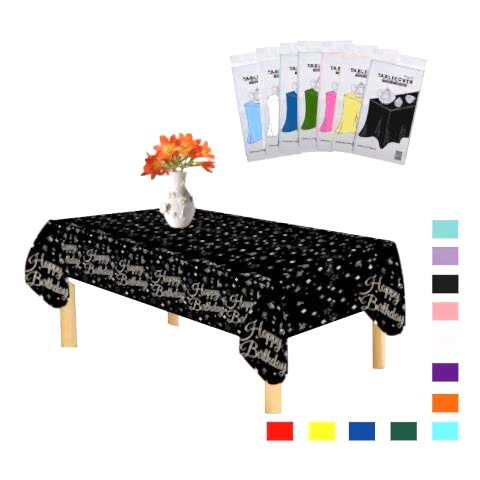 PLASTİK HAPPY BİRTHDAY SİYAH ÜSTÜ GÜMÜŞ BASKILI MASA ÖRTÜSÜ 120*180cm