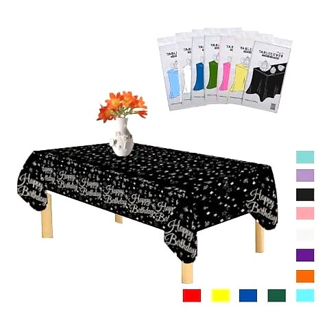 PLASTİK İYİKİ DOĞDUN BASKILI SİYAH ÜSTÜ GÜMÜŞ MASA ÖRTÜSÜ 120*180cm