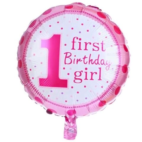 18 İNC YUVARLAK 1 YAŞ PEMBE FOLYO BALON  43*43