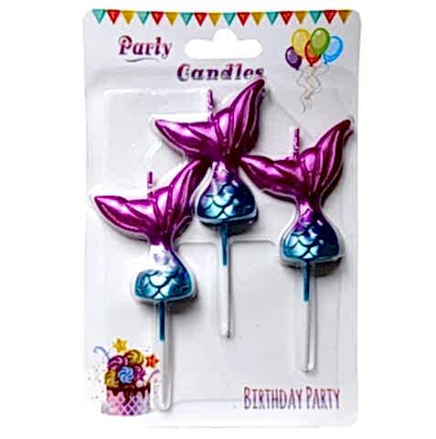 KÜÇÜK 3 LÜ ÇUBUKLU DENİZ KIZI KUYRUĞU FİGÜRLÜ MUM