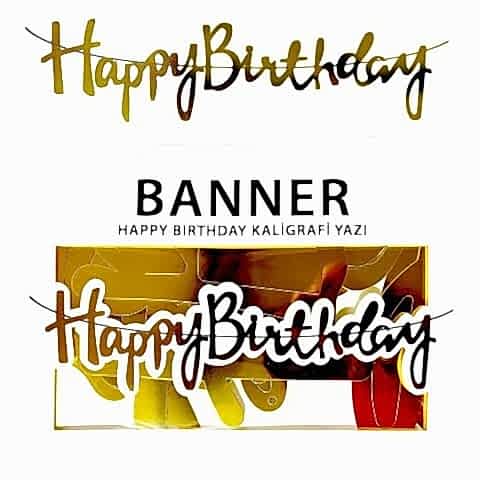 BANNER EL YAZILI HAPPY BİRTHDAY GOLD UZAR YAZI