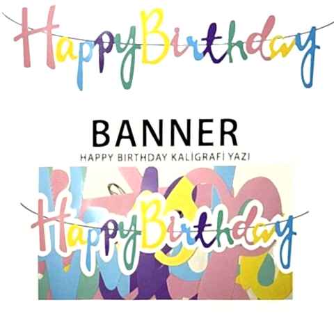 BANNER EL YAZILI HAPPY BİRTHDAY MAKARON RENKLİ UZAR YAZI