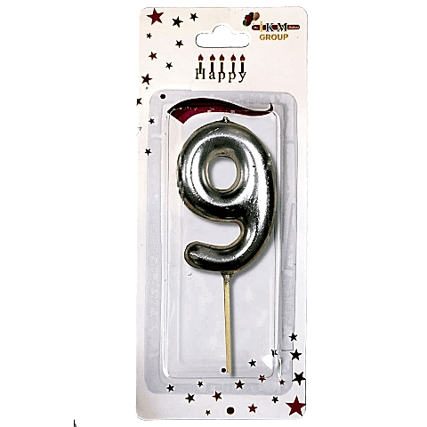 ORTA BOY 9 RAKAM GÜMÜŞ MUM 10CM PK:24 KL:600