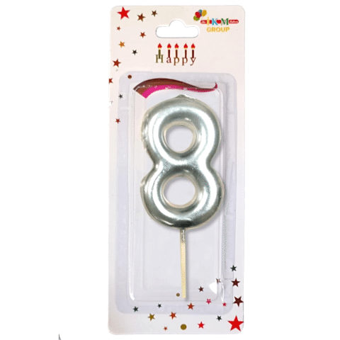 ORTA BOY 8 RAKAM GÜMÜŞ MUM 10CM PK:24 KL:600