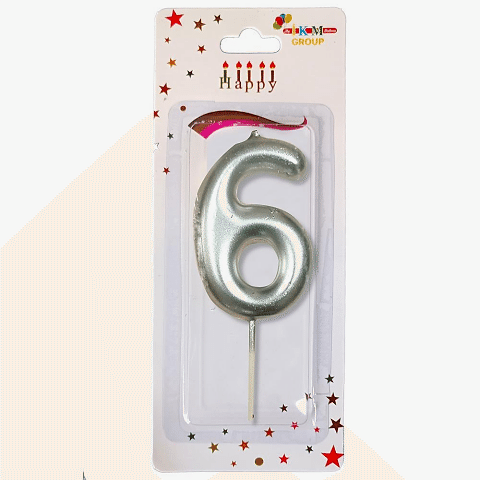 ORTA BOY 6 RAKAM GÜMÜŞ MUM 10CM PK:24 KL:600