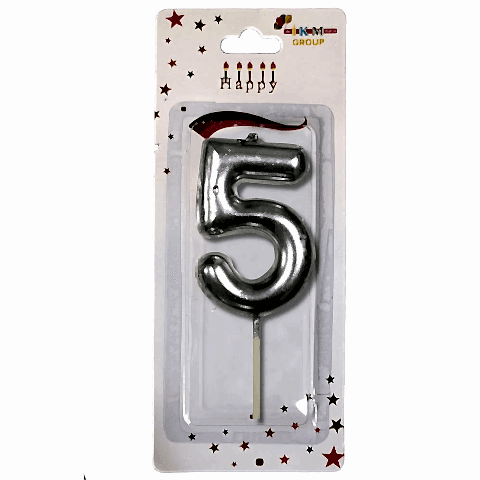 ORTA BOY 5 RAKAM GÜMÜŞ MUM 10CM PK:24 KL:600