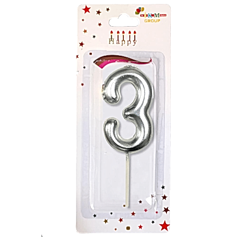 ORTA BOY 3 RAKAM GÜMÜŞ MUM 10CM PK:12 KL:600