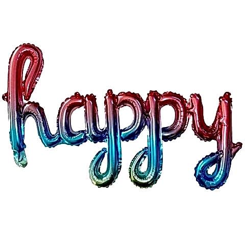 TEKLİ EL YAZILI HAPPY GÖKKUŞAĞI RENK FOLYO BALON 87*33