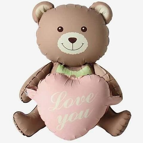 PEMBE KALPLİ OTURAN AYI FOLYO BALON 105,5*66,5