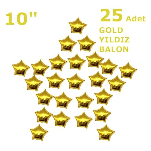 25 YILDIZLI 10 İNC GOLD SET BALON