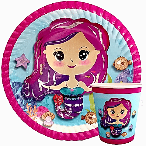 8 Lİ DENİZ KIZI BASKILI TABAK BARDAK SET